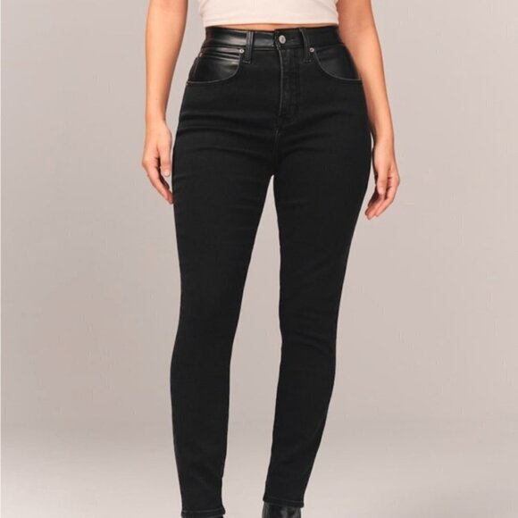 Abercrombie & Fitch | Curve Love Super Skinny Ankle High Rise Jeans Leather Trim - Picture 1 of 13